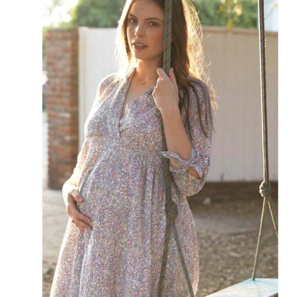 Hatch Maternity Jamie Dress Long Sleeve Midi Floral Button Down Lace Large 3 - Picture 10 of 12
